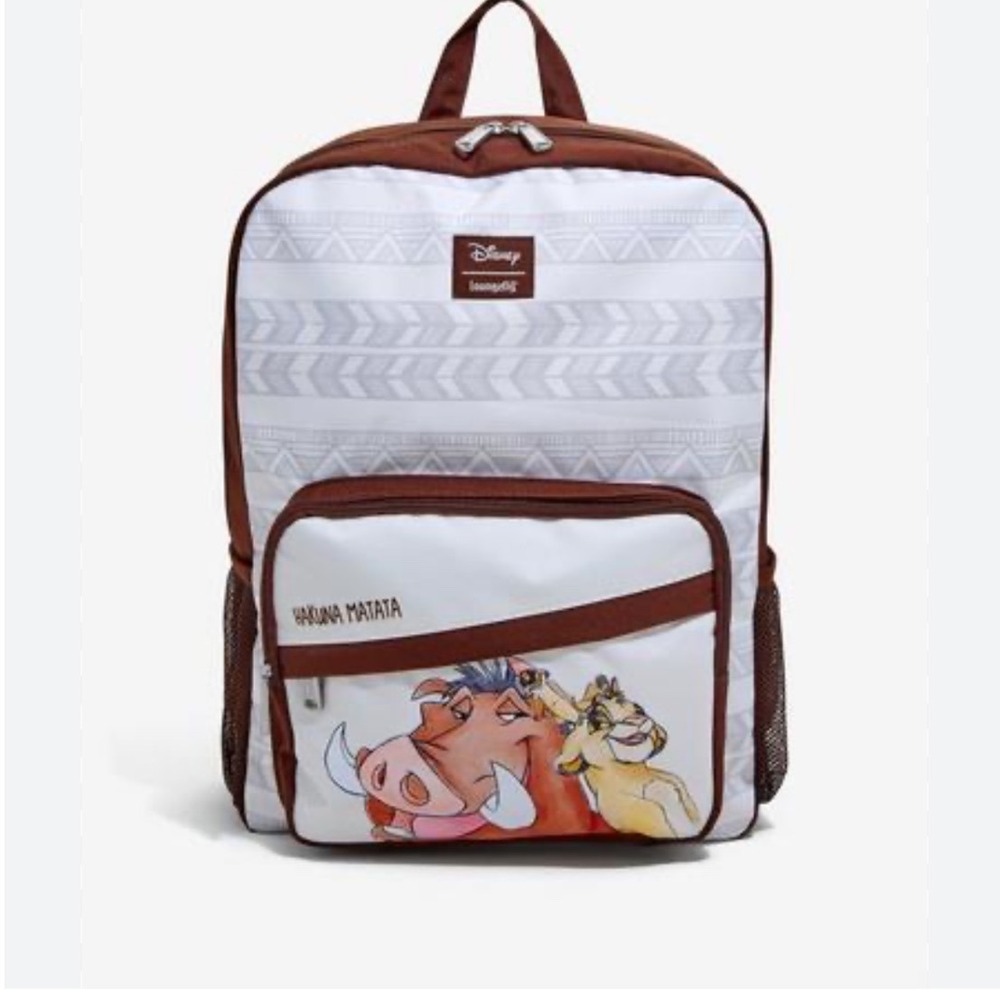 Disney Loungefly Lion King Hakuna Matata Pumbaa Simba Brown Canvas Backpack